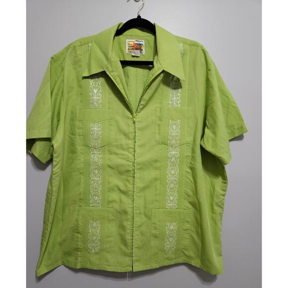 Men's The Genuine Haband Guayabera SS Zip Up Embroidered Shirt Green Size XL - Picture 1 of 8